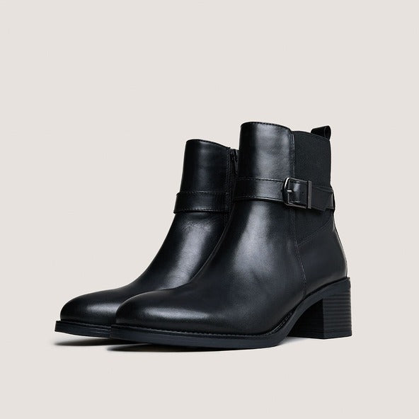 Boots à talons et boucles en cuir noir | Jonak
