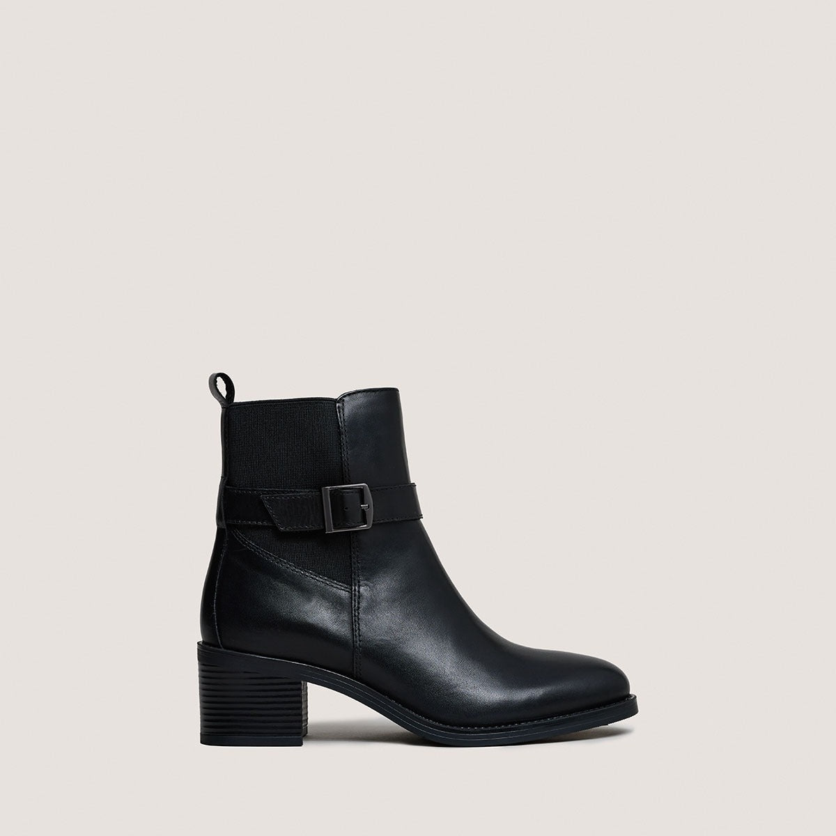 Boots à talons et boucles en cuir noir | Jonak