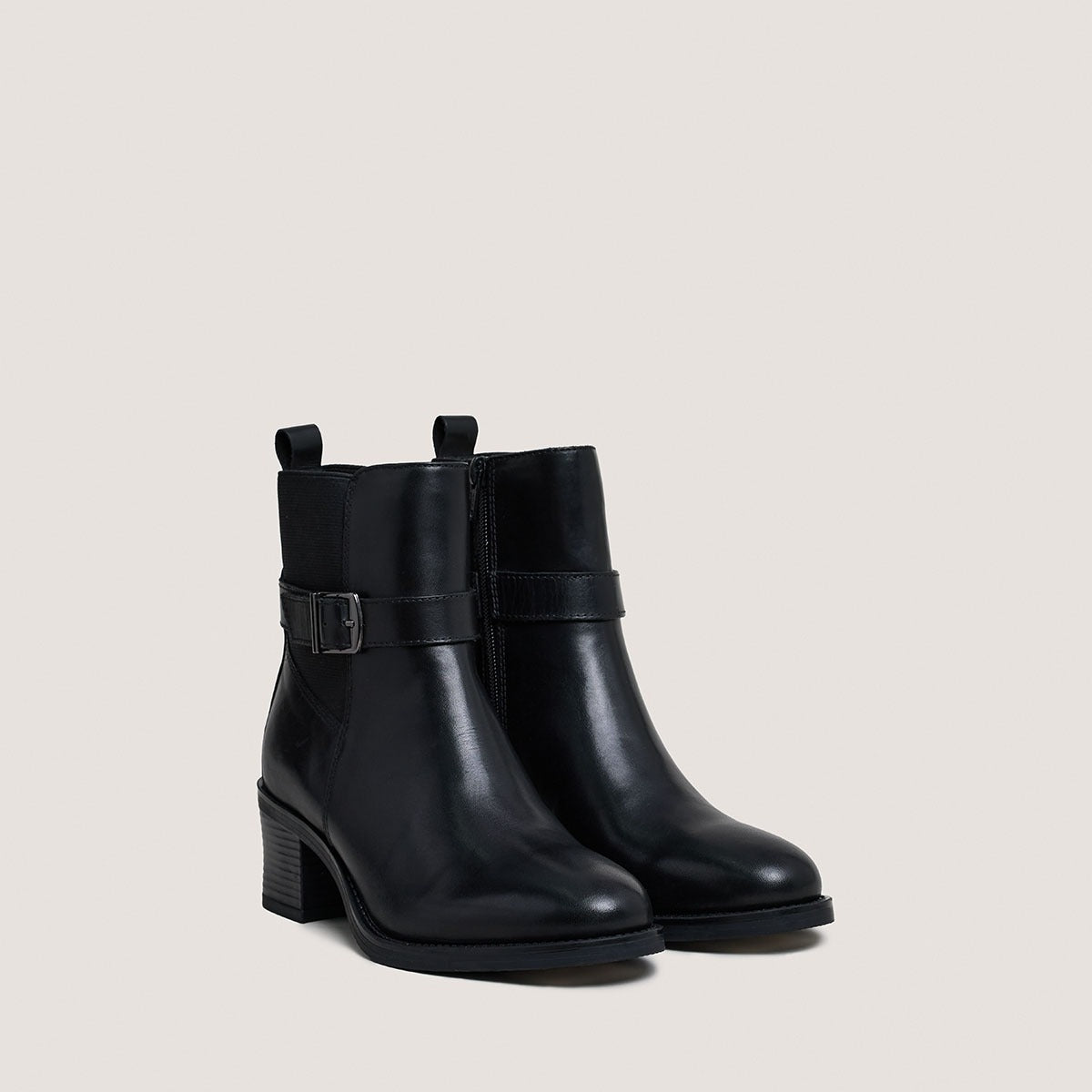 Boots à talons et boucles en cuir noir | Jonak