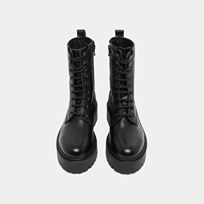 Bottines Robbo à plateformes et lacets en cuir grainé noir | Jonak