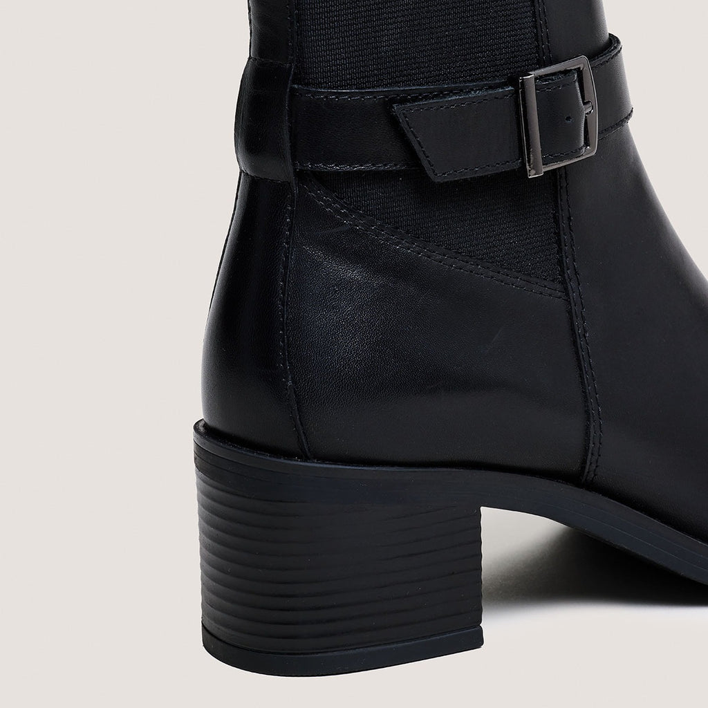 Boots à talons et boucles en cuir noir | Jonak