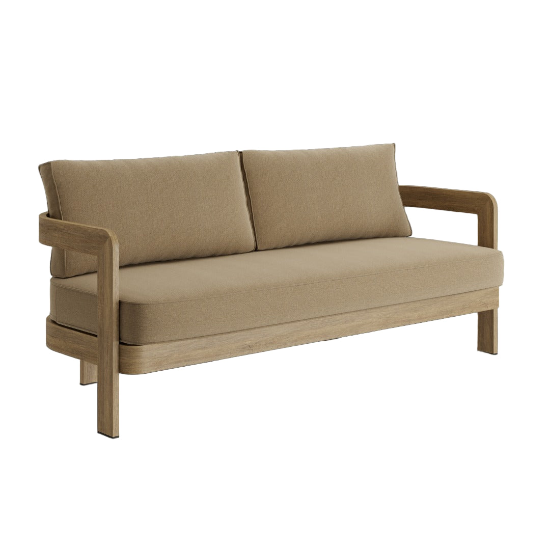 N3 Oak Three Seater Sofa Wheat Canvas